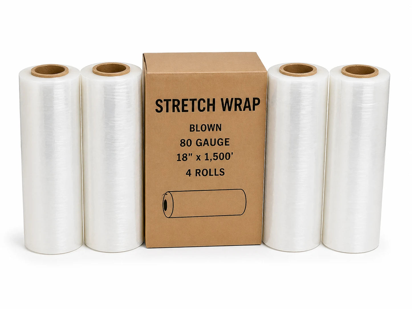 80 gauge blown stretch wrap roll for pallet wrapping load stabilization and warehouse shipping
