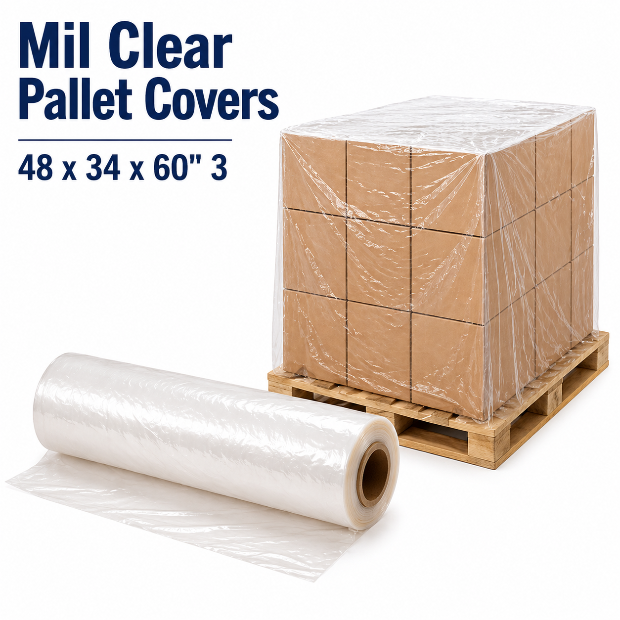 Clear Pallet Covers, 48 x 34 x 60 in., 3 Mil