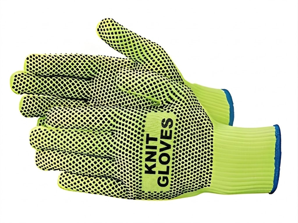 high visibility PVC dot knit gloves for industrial grip support and hand protection