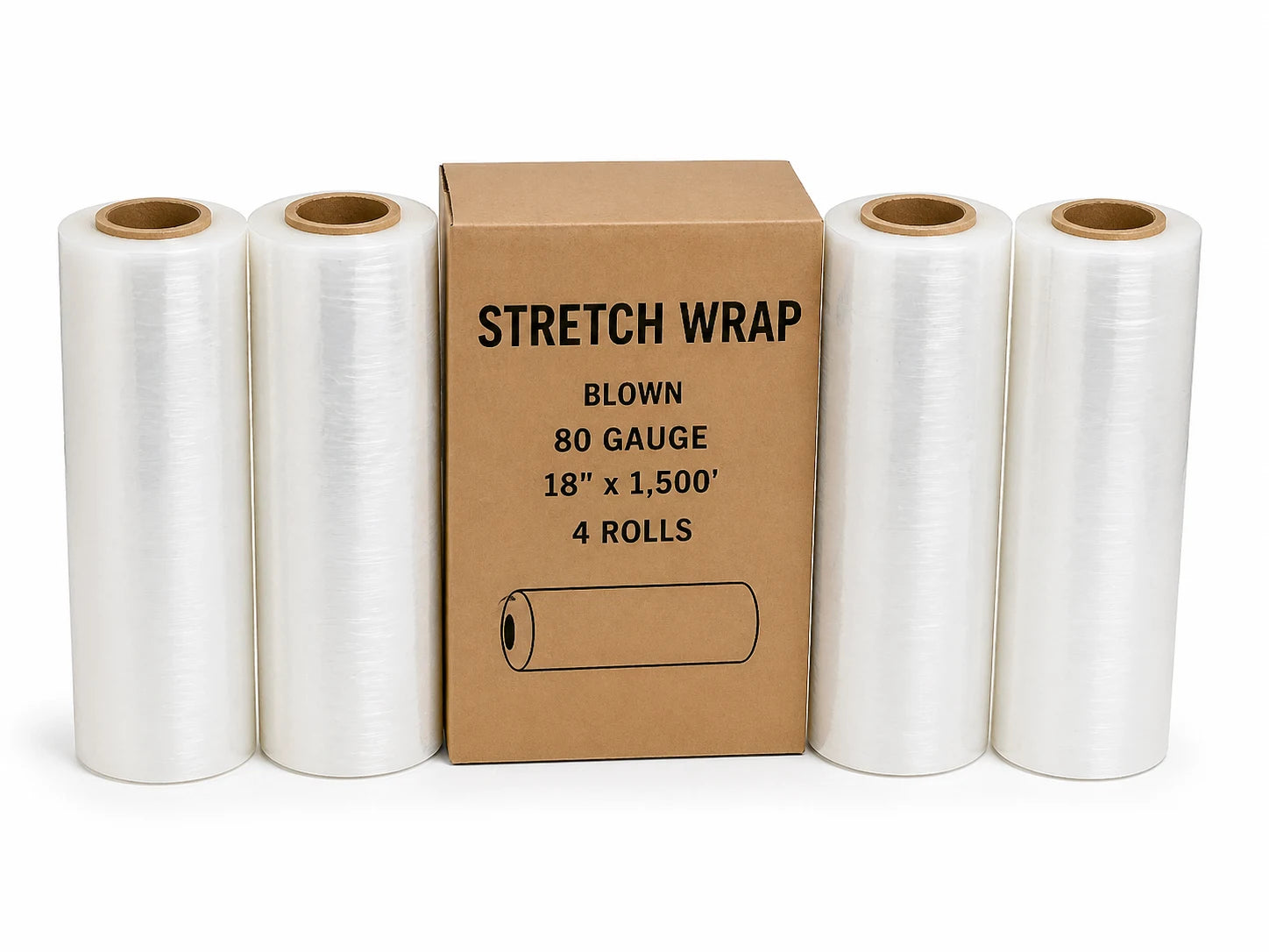 80 gauge blown stretch wrap roll for pallet wrapping load stabilization and warehouse shipping