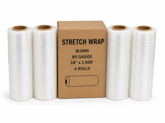 80 gauge blown stretch wrap roll for pallet wrapping load stabilization and warehouse shipping