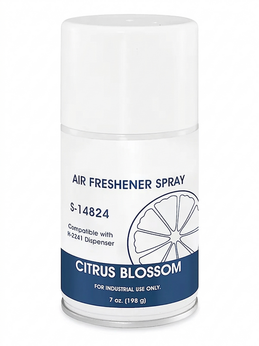 Citrus blossom air freshener bulk case for restroom odor control and janitorial facility maintenance