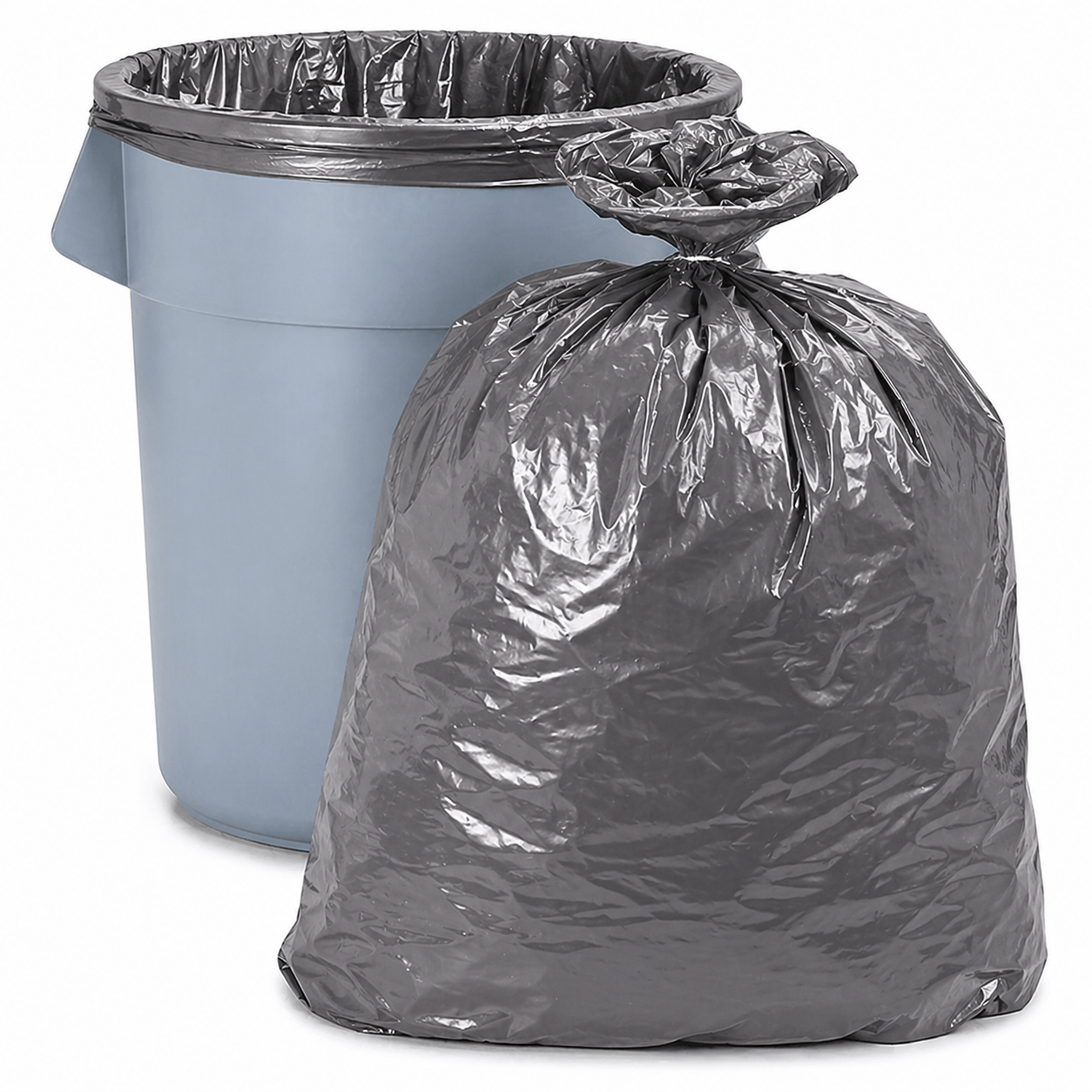 Uline Steel Tuff 55 gallon 1.7 mil silver trash liners, 50 bags per carton