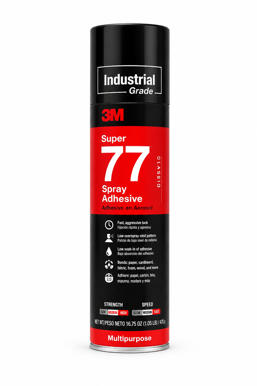 3M Super 77 Multipurpose Industrial Spray Adhesive, 14.6 oz Aerosol – Repositionable, Fast-Tack