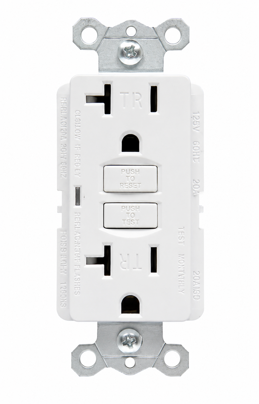 20 amp duplex GFCI receptacle white main product image