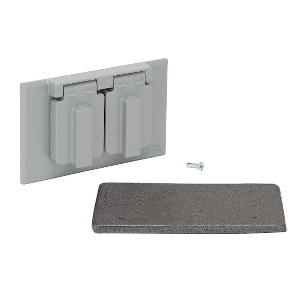 Gray 1-gang duplex metallic weatherproof outdoor outlet cover