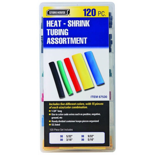 120-piece heat shrink tubing assortment kit with case in assorted colors and sizes