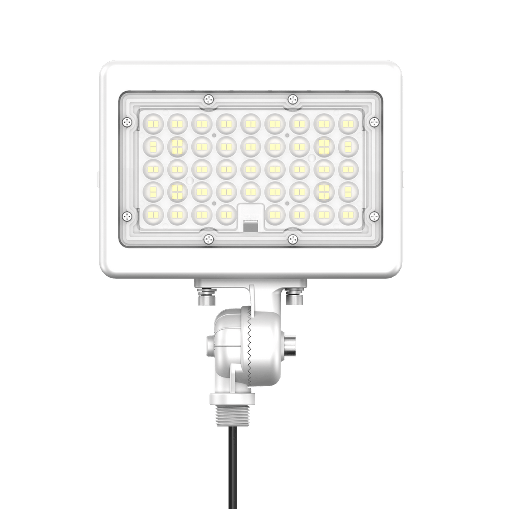 50W LED outdoor flood light, commercial grade, IP65 waterproof, knuckle mount, white finish