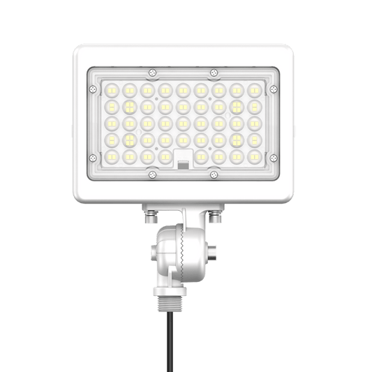 50W LED outdoor flood light, commercial grade, IP65 waterproof, knuckle mount, white finish