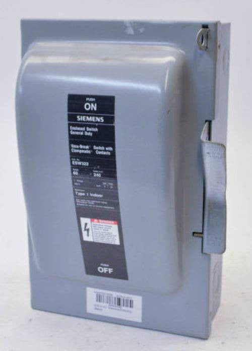 Siemens ESW322 60 amp 240 volt general duty indoor enclosed disconnect safety switch.
