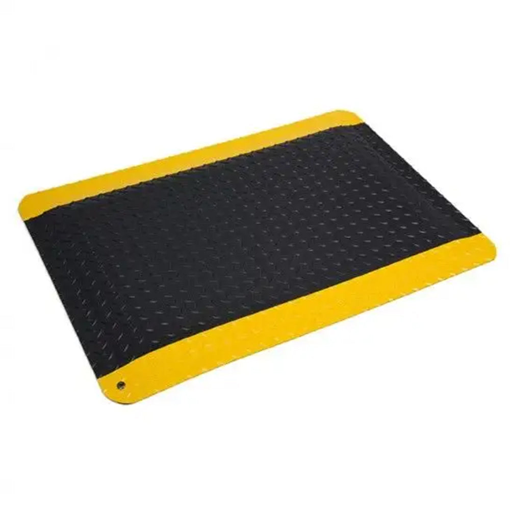 Wearwell Diamond-Plate SpongeCote Anti-Fatigue Mat 2 ft x 3 ft Black with Yellow Borders